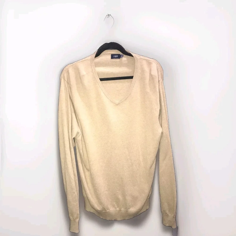 J Crew Factory V Neck Cotton Nylon 5% Merino Wool Blend Sweater Men's XL Camel
